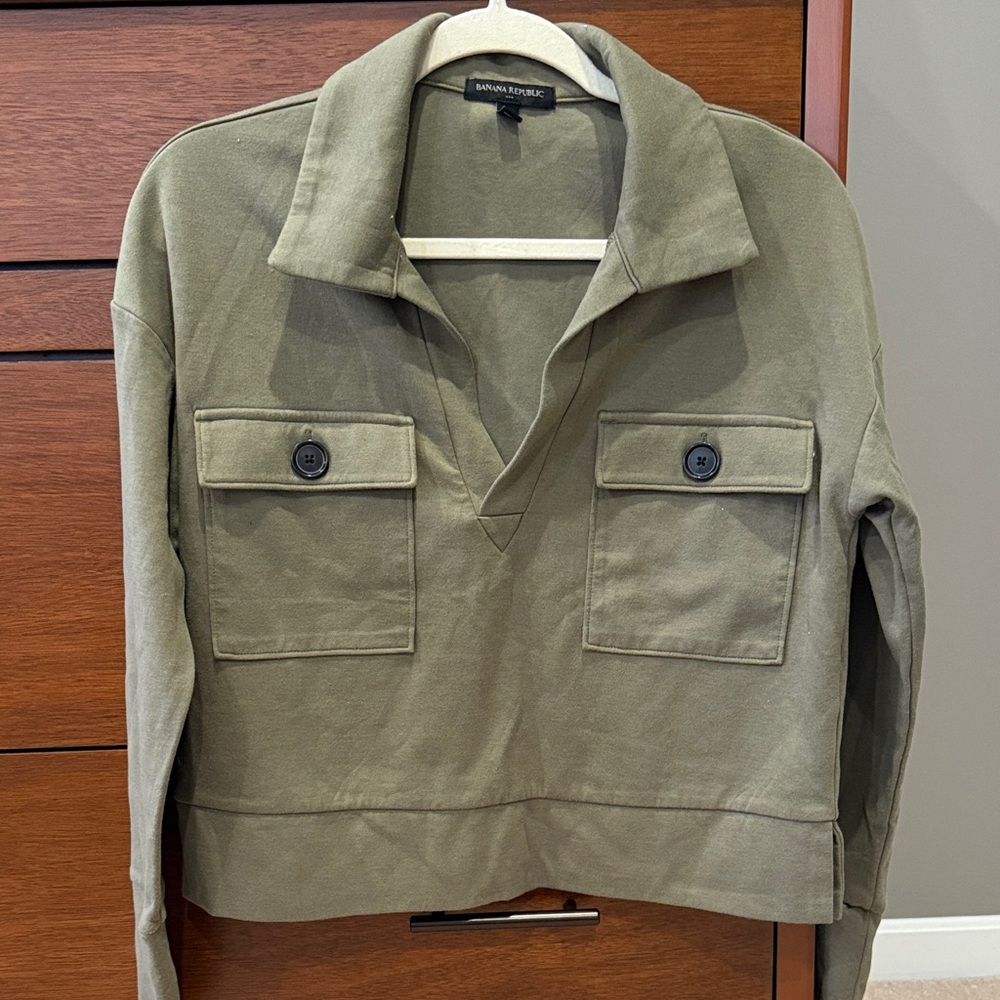 Banana Republic Factory Olive Green Collar Sweatshirt